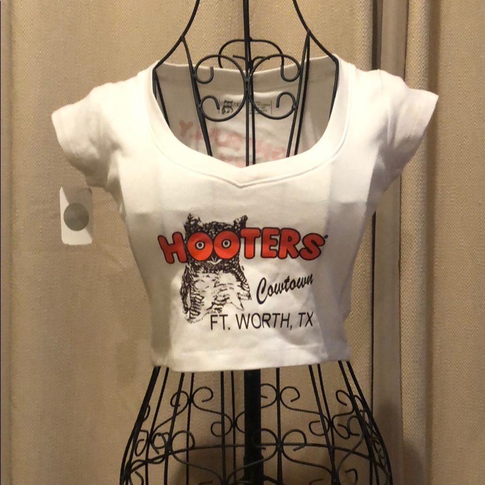 Hooters White Crop Top with Orange Logo